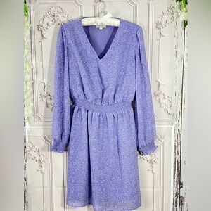 J.Crew floral purple violet V-neck long balloon sleeve dress Size Small